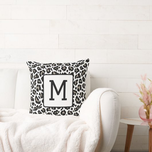 ヒョウモノグラムのプリント白黒 クッション (ソファ)