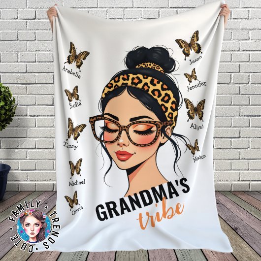 ヒョウ乱雑ブンアンド蝶名前をカスタムする フリースブランケット