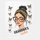 ヒョウ乱雑ブンアンド蝶名前をカスタムする フリースブランケット (正面)