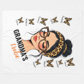 ヒョウ乱雑ブンアンド蝶名前をカスタムする フリースブランケット (正面(横))