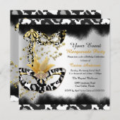 ヒョウ仮面ブラック金ゴールド仮装バースデーパーティー 招待状 (正面/裏面)