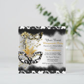 ヒョウ仮面ブラック金ゴールド仮装バースデーパーティー 招待状 (スタンド正面)