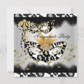 ヒョウ仮面ブラック金ゴールド仮装バースデーパーティー 招待状 (裏面)