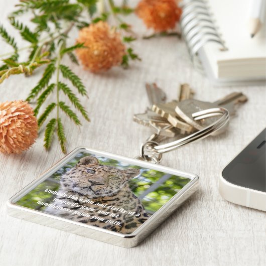 ヒョウ写真カスタム引用文 キーホルダー (側面)