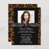 ヒョウ写真甘い16誕生日パーティー 招待状 (正面/裏面)