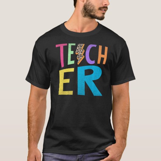 ヒョウ動揺して稲妻ボルト先生先生 Tシャツ (正面)