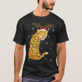 ヒョウ動物サンタハット醜いクリスマスツリーライト Tシャツ (正面)
