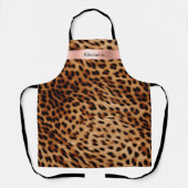 ヒョウ動物バラピンクリボン名 エプロン (正面)