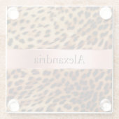 ヒョウ動物バラピンクリボン名 ガラスコースター (裏面)