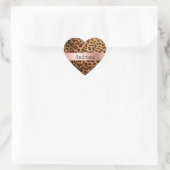 ヒョウ動物バラピンクリボン名 ハートシール (バッグ)