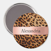 ヒョウ動物バラピンクリボン名 マグネット (正面/裏面)
