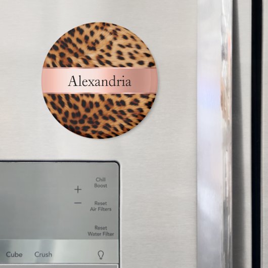 ヒョウ動物バラピンクリボン名 マグネット (インサイチュ (冷蔵庫))