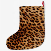ヒョウ動物バラピンクリボン名 ラージクリスマスストッキング (裏面)