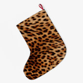 ヒョウ動物バラピンクリボン名 ラージクリスマスストッキング (裏面 (吊り時))