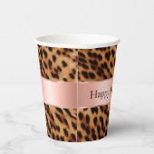 ヒョウ動物バラピンクリボン名 紙コップ (右)