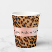 ヒョウ動物バラピンクリボン名 紙コップ (正面)