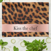 ヒョウ動物バラピンクリボン引用文 キッチンタオル (折り畳み)