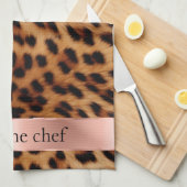 ヒョウ動物バラピンクリボン引用文 キッチンタオル (四つ折り)