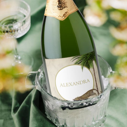 ヒョウ動物柄パームエレガントパーティー スパークリングワインラベル