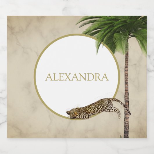 ヒョウ動物柄パームエレガントパーティー スパークリングワインラベル (シングルラベル)