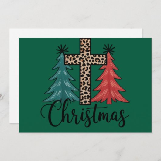 ヒョウ十字型クリスマスツリーズクリスチャン シーズンカード (正面/裏面)