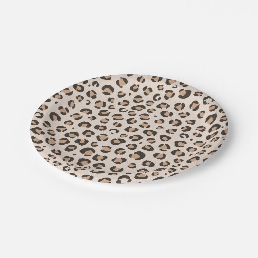 ヒョウ印刷の誕生日パーティー ペーパープレート (アングル)