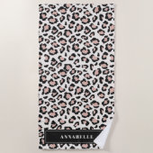 ヒョウ印刷イニシャルタイポグラフィ青モダン ビーチタオル (正面)