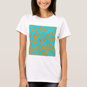 ヒョウ印刷オレンジブルー Tシャツ
