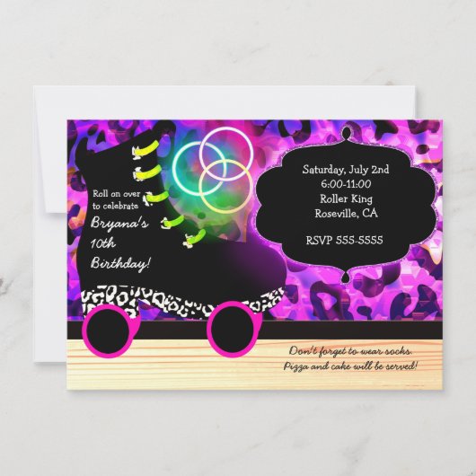 ヒョウ印刷グロースケートローラースケートで滑る招待状 招待状 (正面)