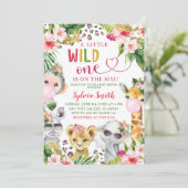 ヒョウ印刷サファリワイルドワンガールベビーシャワー 招待状 (スタンド正面)
