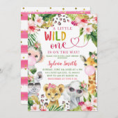 ヒョウ印刷サファリワイルドワンガールベビーシャワー 招待状 (正面/裏面)