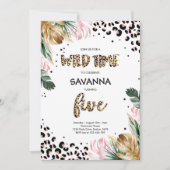 ヒョウ印刷ジャングルサファリ5th誕生日パーティー 招待状 (正面)