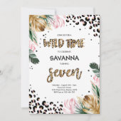 ヒョウ印刷ジャングルサファリ7th誕生日パーティー 招待状 (正面)