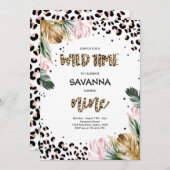 ヒョウ印刷ジャングルサファリ9th誕生日パーティー 招待状 (正面/裏面)