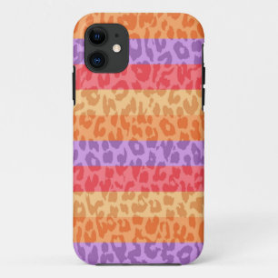 ヒョウ印刷スキンファー カラフルストライプレトロ iPhone 11 ケース