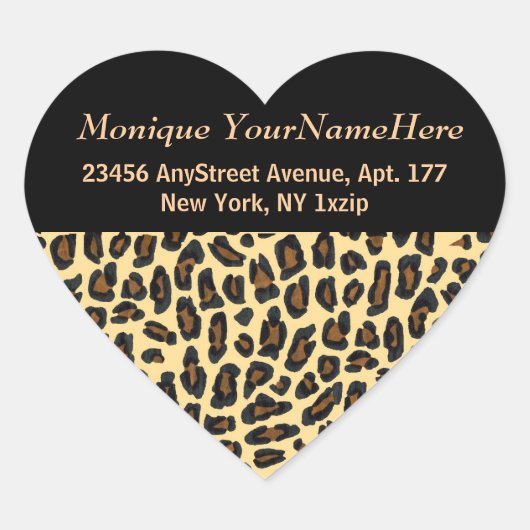 ヒョウ印刷スタイリッシュ差出人住所 ハートシール (正面)