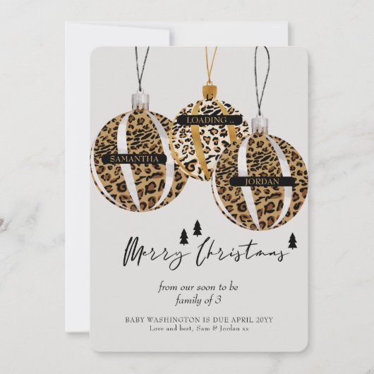 ヒョウ印刷ツリーオーナメントクリスマス妊娠 シーズンカード (正面)