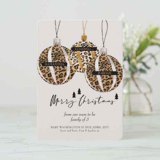 ヒョウ印刷ツリーオーナメントクリスマス妊娠 シーズンカード (スタンド正面)