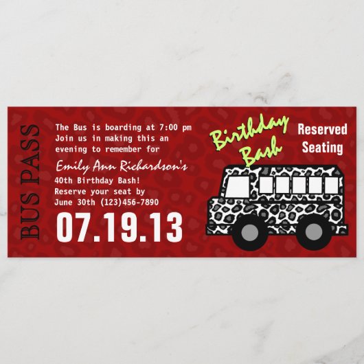 ヒョウ印刷バスパス誕生日パーティー プログラム (正面)