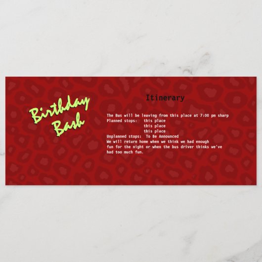 ヒョウ印刷バスパス誕生日パーティー プログラム (裏面)