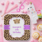 ヒョウ印刷パープルクローバー誕生日パーティー ペーパープレート (パーティー)
