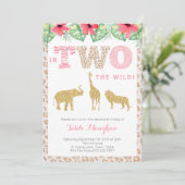 ヒョウ印刷ピンクと金ゴールド2ndバースデーサファリ 招待状 (スタンド正面)