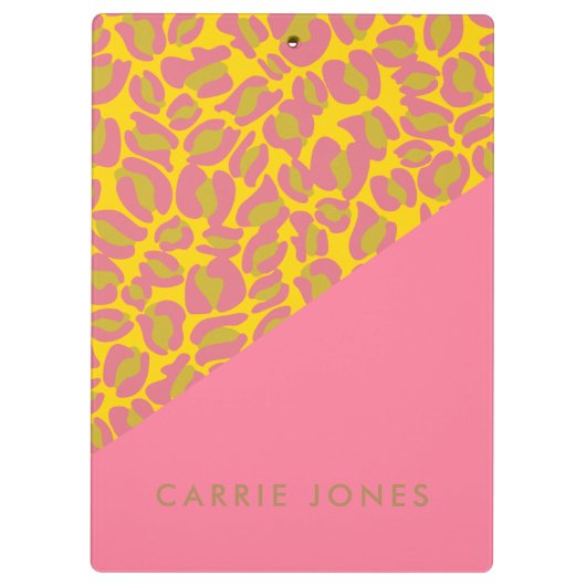 ヒョウ印刷ピンクイエロー金ゴールド事業エレガント クリップボード (裏面)