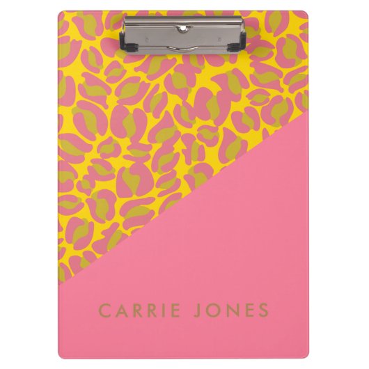 ヒョウ印刷ピンクイエロー金ゴールド事業エレガント クリップボード (正面)