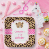ヒョウ印刷ピンククローバー誕生日パーティー ペーパープレート (パーティー)