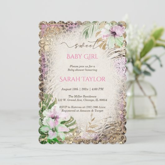 ヒョウ印刷ブライダルシャワーテンプレート 招待状 (スタンド正面)