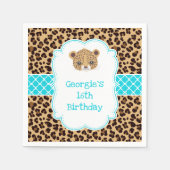 ヒョウ印刷ブルークローバー誕生日パーティー スタンダードカクテルナプキン (正面)