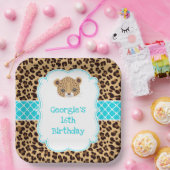 ヒョウ印刷ブルークローバー誕生日パーティー ペーパープレート (パーティー)