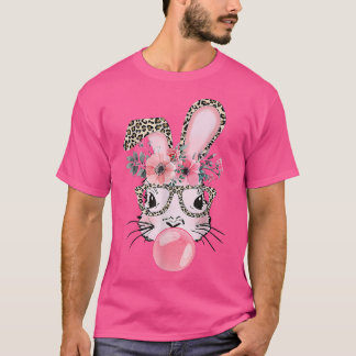 ヒョウ印刷ラビットバニー吹ズバブルガムイースト Tシャツ