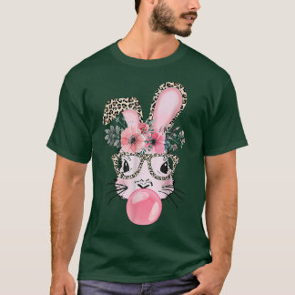 ヒョウ印刷ラビットバニー吹ズバブルガムイースト Tシャツ